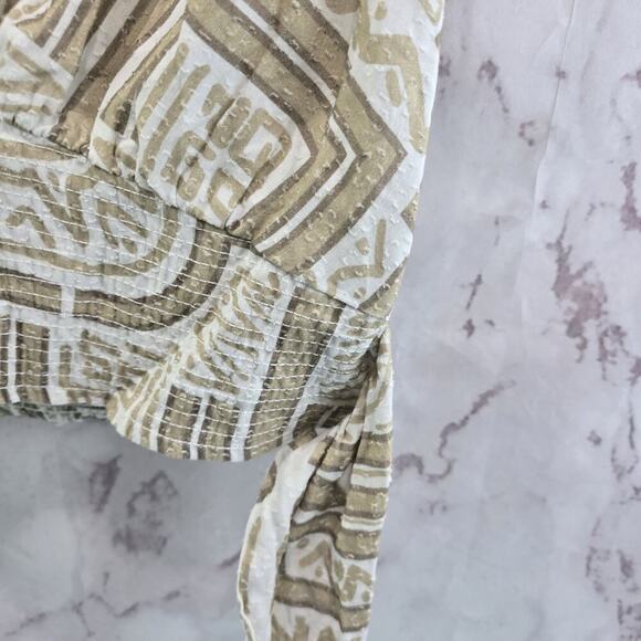 Anthropologie Top Womens Large Beige White Tank Crop Tie V Cream Tan Faux Wrap - Picture 4 of 12